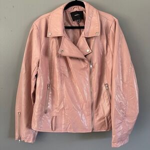 Forever 21+ Shimmer Pink Faux Liquid Leather Side Zip Moto Jacket 2X